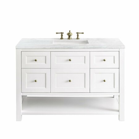 JAMES MARTIN VANITIES Breckenridge 48in Single Vanity, Bright White w/ 3 CM Arctic Fall Top 330-V48-BW-3AF